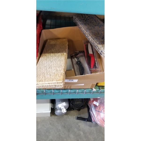 2 DINNER CARVING KNIFE SETS, 3 TOOLBENCH FOLDING KNIVES, AND A PARING KNIFE