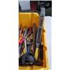 Image 5 : PLASTIC TOTE OF TOOLS INCLUDING 5 WRENCHES, PLANE, CHISELS, FILES ETC