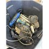 Image 3 : PLASTIC TOTE OF WORKING TOOLS INCLUDING SKILLSAW, JIGSAW, DRILL, 1 BELT SANDER, 1 DISC SANDER