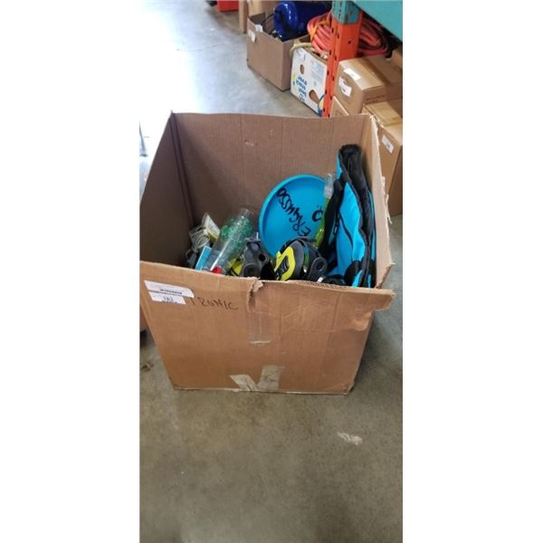 BOX OF CAMPING AND SNORKELING GEAR