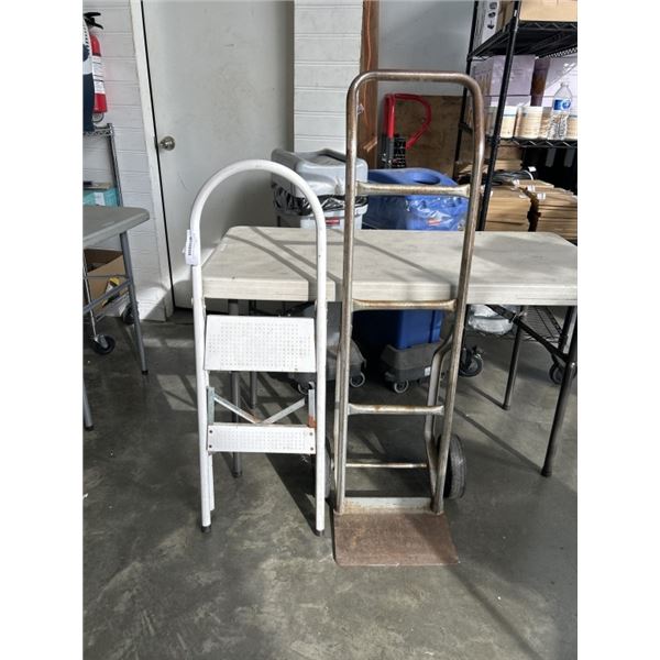 2 WHEEL DOLLY AND METAL STEP LADDER