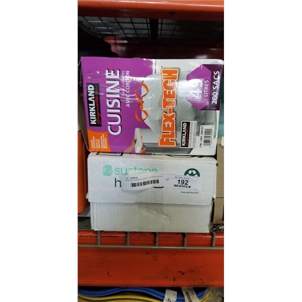 CASE OF GARBAGE BAGS, APPROX 200 49 LITRE SIZE, AND CASE OF PAPER 8.5 X 11 1200 SHEETS