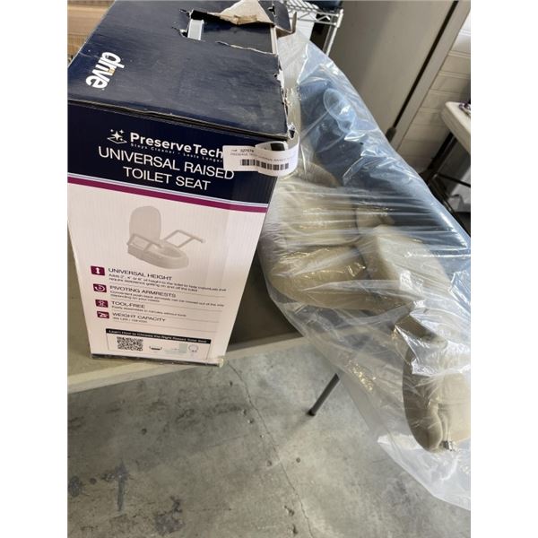 PRESERVE TECH UIVERSAL RAISED TOILET SEAT AND 2 RAISED BACK SUPPORTS
