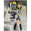 Image 1 : GARDEN SHEARS, WORK LIGHT, AND PRO PULSE SCREW GUN. NO BATTERY/CHARGER FOR SCREW GUN