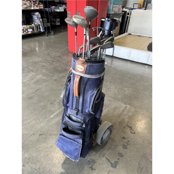 GOLF BAG CART & ASSORTED CLUBS