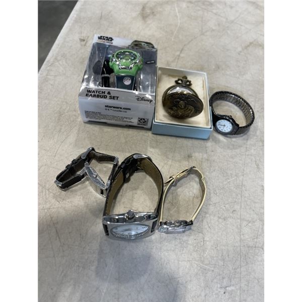 POCKET WATCH, STAR WARS WATCH AND 4 ESTATE WATCHES, WORKING WITH NEW BATTERIES, STAR WARS IS NEW