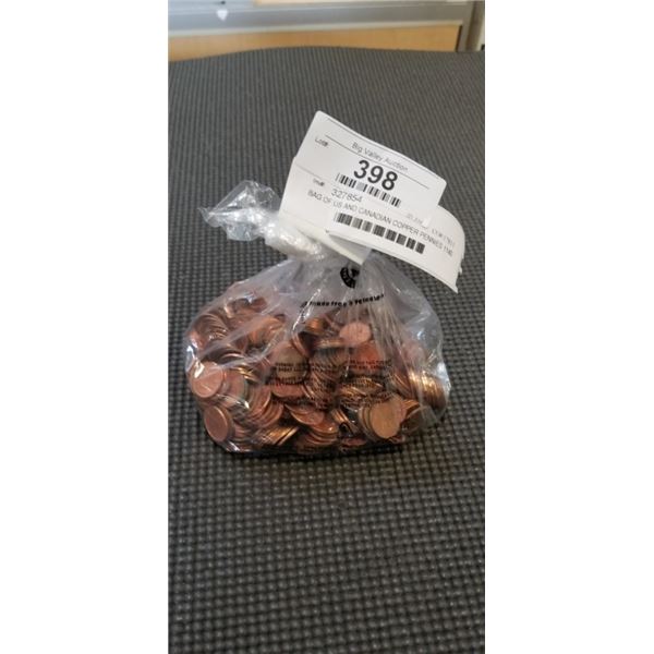 BAG OF US AND CANADIAN COPPER PENNIES 1140 GRAMS