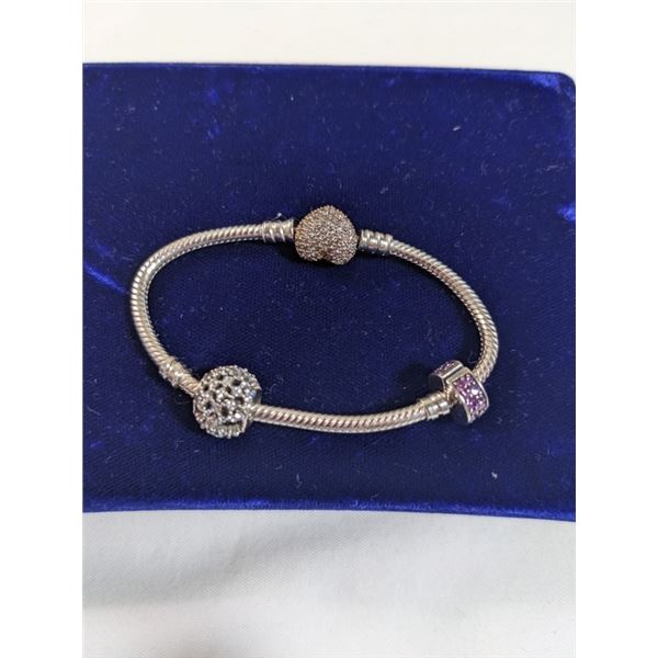 VINTAGE 925 STERLING SILVER AND GOLD PANDORA BRACELET
