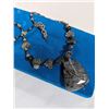 Image 1 : RUTILE QUARTZ STONE PENDANT W/ HAND CARVED RUTILE BEADS, BLACK PEARLS NECKLACE