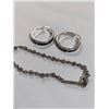 Image 1 : PAIR OF SILVER BLACK ENAMEL HOOP EARRINGS AND BRACELET