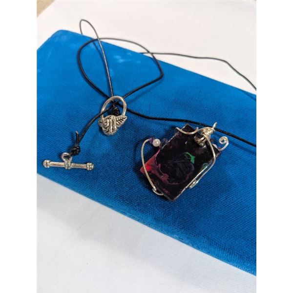 HAND CRAFTED SILVER PENDANT W/ BLACK CORD NECKLACE
