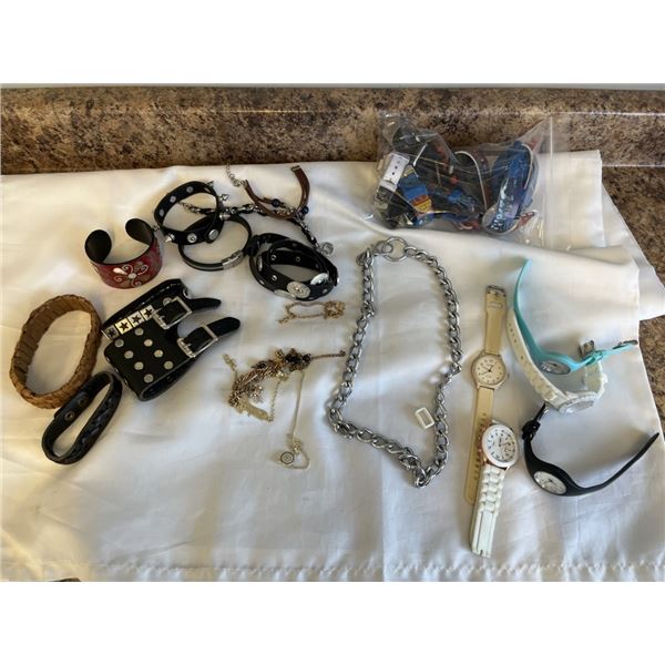 LARGE LOT OF ASSORTED BRACELETS, WATCHES, AND JEWELRY