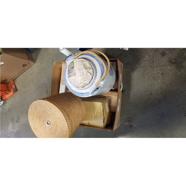 EASTERN TEA SETS, INLCUDING RATTAN CASED TEAPOT AND LARGE CERAMIC POT