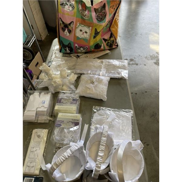 PLASTIC BAG INCLUDING RING BEARER PILLOW, SEVERAL FLOWER GIRL PURSES, DCORATIVE  BAGS,