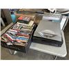 Image 1 : MOON HARBOR CD PLAYER, 5 DISC CHANGER, AND TRAY OF ASSORTED DVDS, CDS ETC