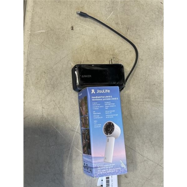 ANKOR POWER BANK (10K, FUSION, BUILT IN USB C CABLE), AND JISULIFE HANDHELD FAN