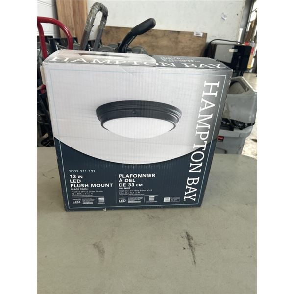 HAMILTON BAY 13 INCH LED FLUSH MOUNT WITH BLACK FINISH & FROSTED WHITE GLASS SHADE