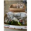 Image 1 : 2 BOXES OF DECORATIVE GLASS ITEMS INLCUDING VASES, CANNISTER SET AND MORE