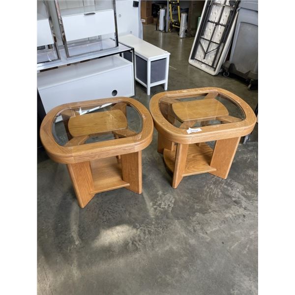 PAIR OF GLASSTOP OAK COFFEE TABLES