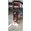 Image 1 : WOODEN DISPLAY SHELF WITH 2 DRAWERS AND A TALL NARROW WOODEN ACCENT TABLE WITH A SINGLE DRAWER