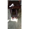 Image 3 : WOODEN DISPLAY SHELF WITH 2 DRAWERS AND A TALL NARROW WOODEN ACCENT TABLE WITH A SINGLE DRAWER