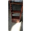 Image 5 : WOODEN DISPLAY SHELF WITH 2 DRAWERS AND A TALL NARROW WOODEN ACCENT TABLE WITH A SINGLE DRAWER