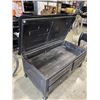 Image 6 : LARGE COFFE TABLE WITH TOP OPENING STORAGE TRUNK WITH 2 DRAWERS. 52" WIDE