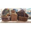 Image 1 : 2 WICKER BASKETS, WICKER PLACEMATS, WICKER WELCOME SIGN, BOX OF WICKER DOLLS, ETC