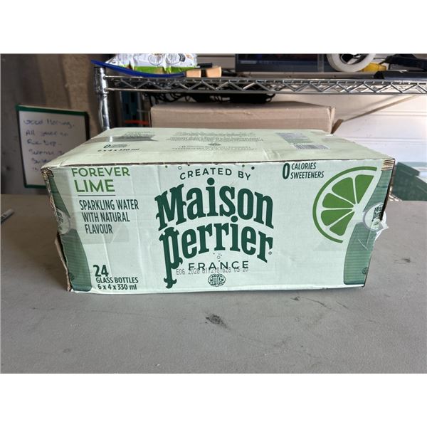 24 GLASS BOTTLES OF MAISON PERRIER FOREVER LIME SPARKLING WATER (330ML BOTTLES)