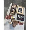 Image 1 : NATIVE WOOD CARVINGS, SMALL CANVAS AND A COUPLE NATIVE PRINTS