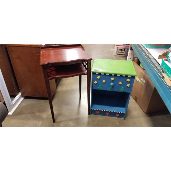 VINTAGE SIDE TABLEW AND PAINTED KIDS ENDTABLE
