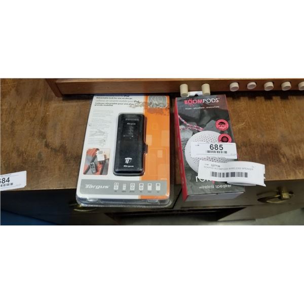 ROKPOD BOOMPODS WIRELESS SPEAKER AND TARGUS MOBILE SECURITY LOCK FOR IPOD