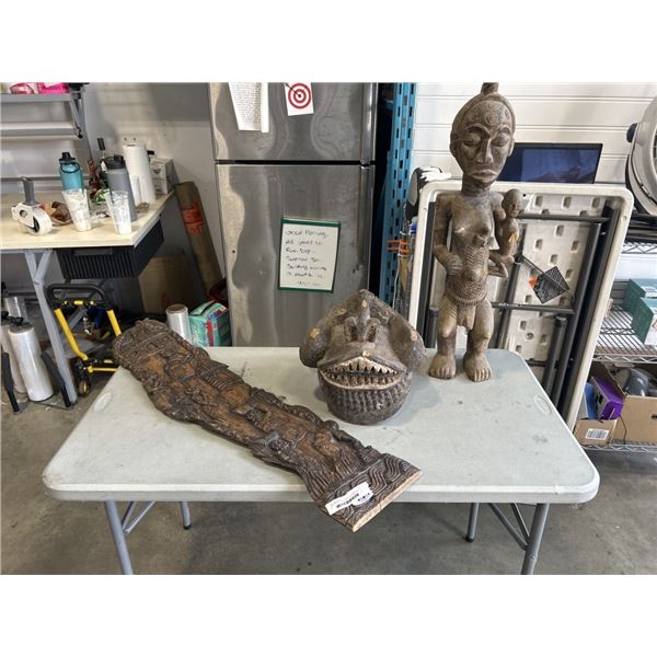 3 VINTAGE HAND-CARVED AFRICAN WOODEN ART PIECES