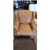 Image 3 : BROWN LEATHER WINGBACK ARMCHAIR AND A BROWN LEATHER OTTOMAN WITH A PILLOW TOP CUSHION
