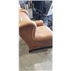 Image 4 : BROWN LEATHER WINGBACK ARMCHAIR AND A BROWN LEATHER OTTOMAN WITH A PILLOW TOP CUSHION