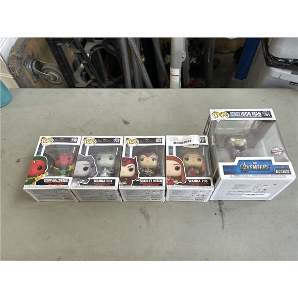POP FIGURINES INCLUDING IRON MAN, SCARLET WITCH, WANDA 70S ETC