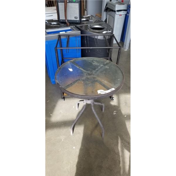 ROLLING BAR CART AND ROUND PATIO TABLE