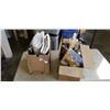 Image 1 : 2 BOXES OF WEDDING DECORATIVE ITEMS INCLUDING PLASTIC PADDED TABLE COVERS, CANDLES, DECORATIVE BELLS