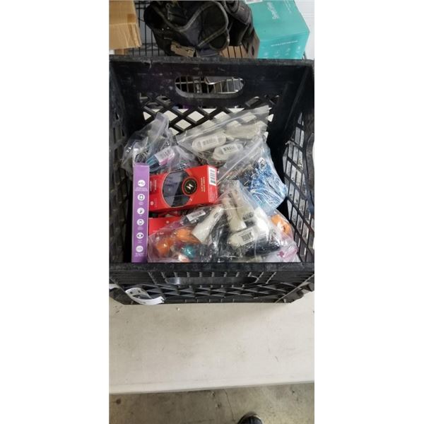 MILKCRATE OF POWER C CABLES, POWER BANK, USB CHARGING BLOCKS ETC