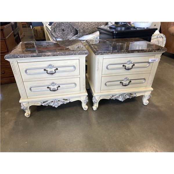 PAIR OF ORNATE 2 DRAWER NIGHT STANDS