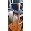Image 4 : BACKLESS WOODEN COUNTER STOOL WITH FAUX-LEATHER SEAT AND OAK SITTING CHAIR WITH BLUE CUSHINS