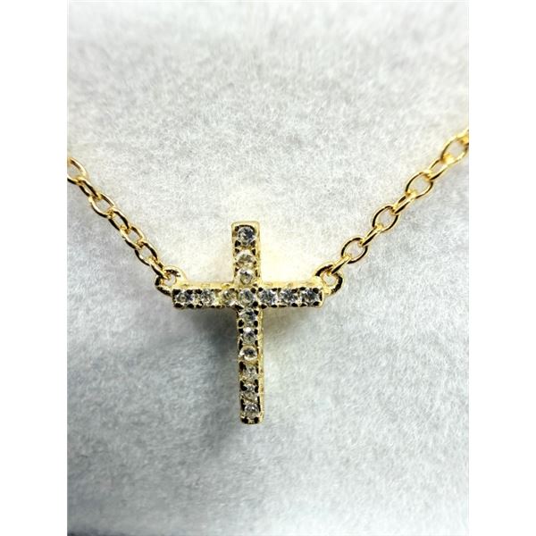GOLD PLATED STERLING SILVER CZ CROSS NECKLACE, RETAIL $200.00.