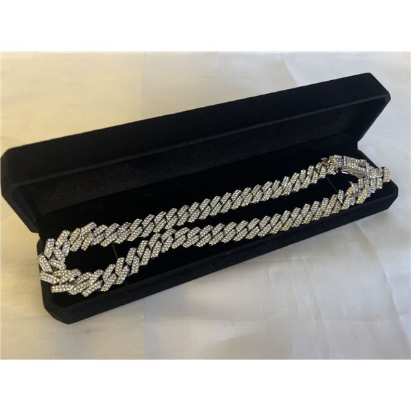 NEW PLATINUM PLATED 14.0MM SIMULATED DIAMOND (CZ) ICED OUT CUBAN LINK NECKLACE 20" LONG