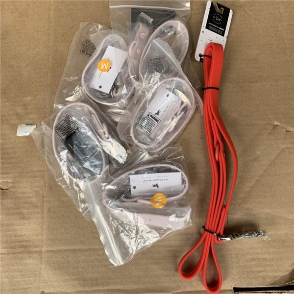 NEW STANDARD 5FT WATERPROOF LEASH AND 5 NEW MEDIUM WATERPROOF COLLARS 12"-15"
