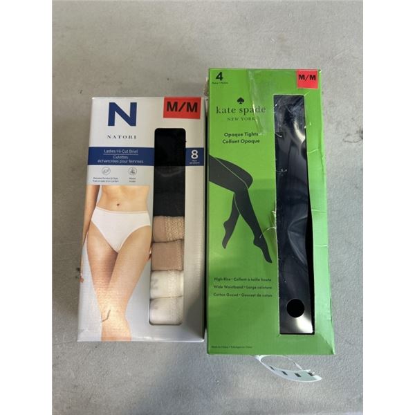 KATE SPADE 4 PAIRS OPAQUE TIGHTS (M/M), AND NATORI LADIES 8 PACK HI-CUT BRIEF (M/M)