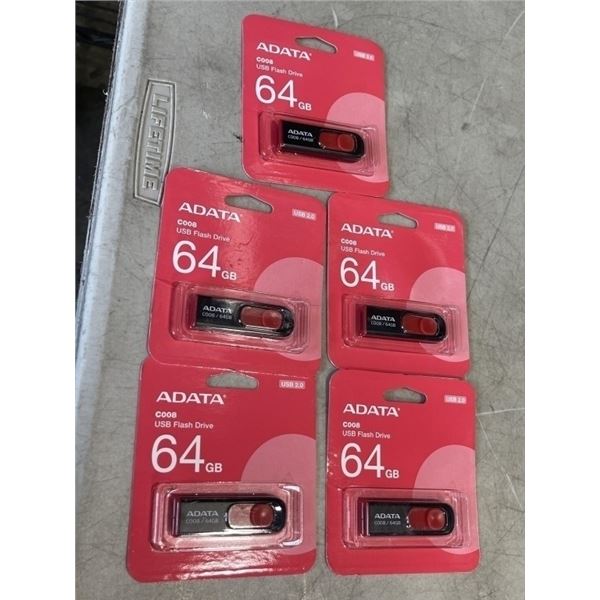 5 NEW ADATA 64 GB USB DRIVES