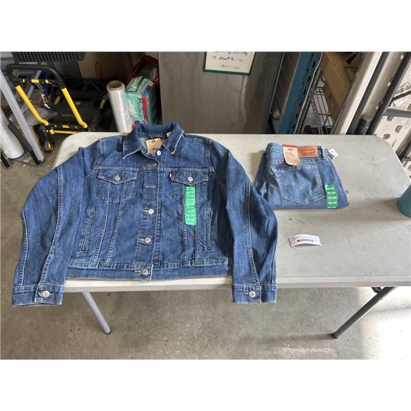 AS NEW LEVIS KIDS DEMIN TRUCKER JACKET SIZE XL, AND LEVIS 711 SKINNY JEANS SIZE 30X30