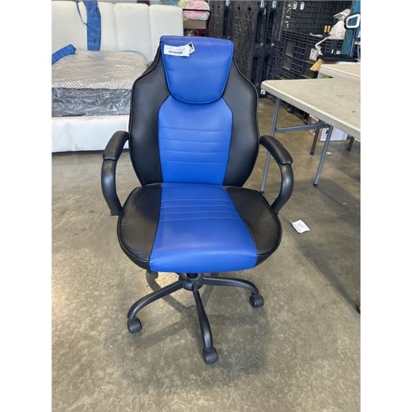BLACK & BLUE FAUX LEATHER ERGONOMIC GAMING/OFFICE CHAIR. RETAIL $39.97
