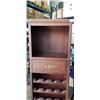 Image 3 : MAHOGANY BAR TOWER WITH BUILT-IN WINE RACK, PULL OUT DRAWER, AND OPEN DISPLAY SHELF