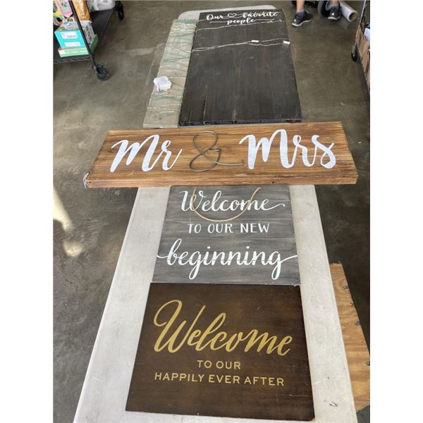 WALL DECORATIONS INCLUDING MR & MRS SIGN, WELCOME SIGNS ETC